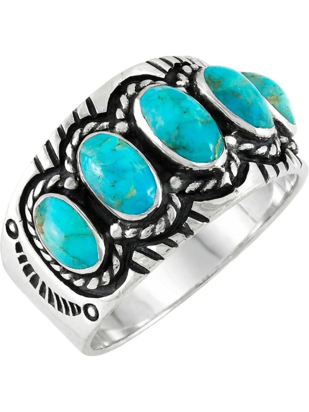 Turquoise Sterling Silver Ring, Genuine Gemstones, Adjustable Size 6-11